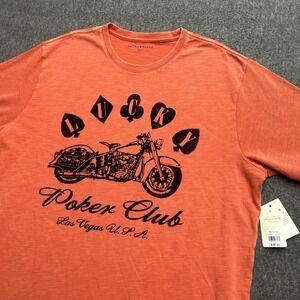 Lucky Brand Mens Shirt 1XLT Graphic Print Poker Club Vegas Orange Short Sleeve